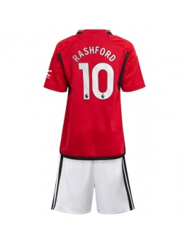 Otroški Nogometna dresi replika Manchester United Marcus Rashford #10 Domači 2023-24 Kratek rokav (+ hlače)